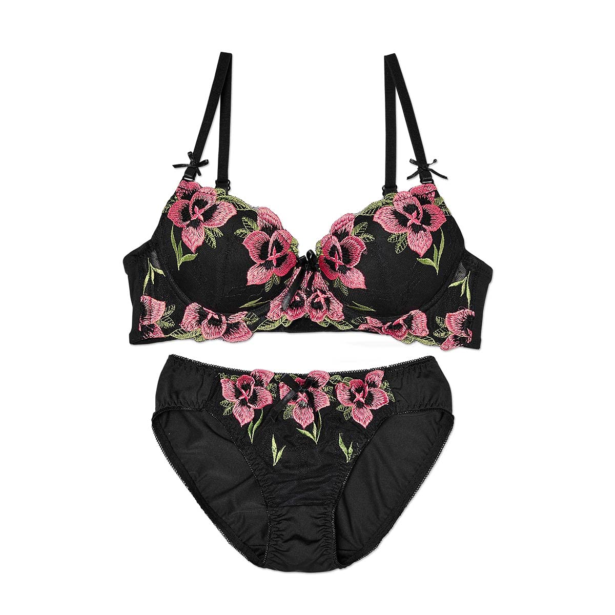 Amazon.co.jp: DRW Bra and Panties Set, Large Flower, Embroidered
